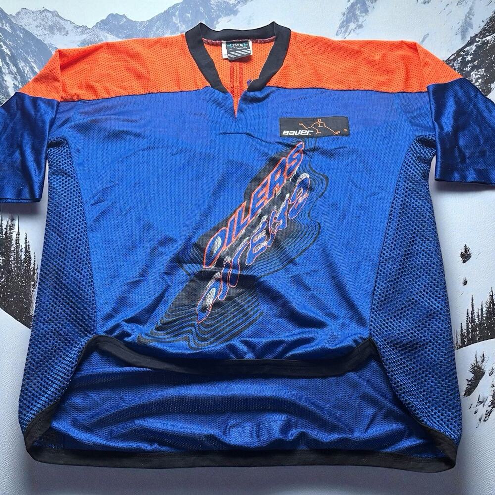 Vintage Edmonton Oilers Bauer Off Ice NHL Hockey Jersey Mesh Men’s Large